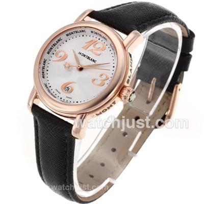 Montblanc Star Rose Gold Case Number Markers White Dial with Leather Strap-Lady Size