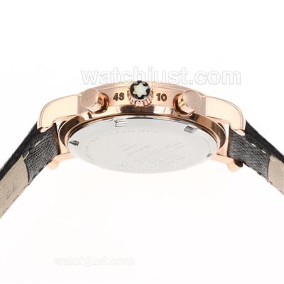 Montblanc Star Rose Gold Case Number Markers White Dial with Leather Strap-Lady Size