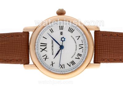 Montblanc Star Rose Gold Case White Dial with Leather Strap-Lady Size