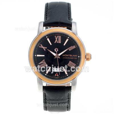 Montblanc Star Two Tone Case with Black Dial-Leather Strap