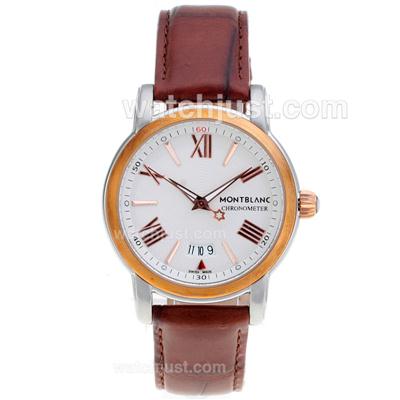 Montblanc Star Two Tone Case with White Dial-Leather Strap