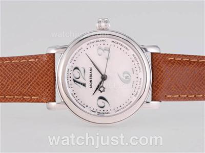Montblanc Star with White Dial and Brown Strap-Lady Size