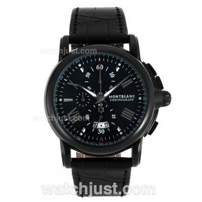 Montblanc Star Working Chronograph PVD Case with Black Dial-Leather Strap