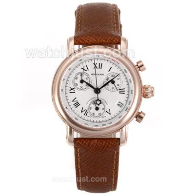 Montblanc Star Working Chronograph Rose Gold Case White Dial with Leather Strap-Lady Size