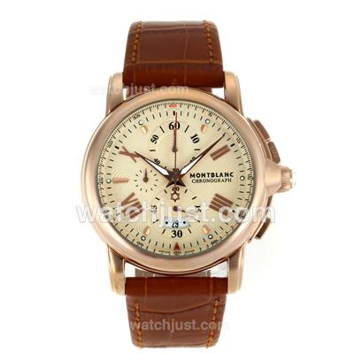 Montblanc Star Working Chronograph Rose Gold Case with Beige Dial-Leather Strap