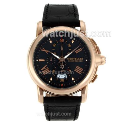 Montblanc Star Working Chronograph Rose Gold Case with Black Dial-Leather Strap