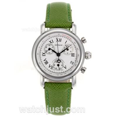 Montblanc Star Working Chronograph White Dial with Green Leather Strap-Lady Size