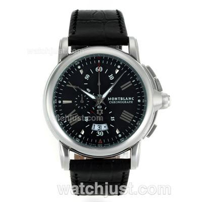 Montblanc Star Working Chronograph with Black Dial-Leather Strap