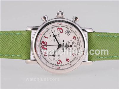 Montblanc Star Working Chronograph with White Dial and Green Strap-Lady Size