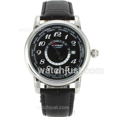 Montblanc Star Working GMT Automatic Number Markers with Black Dial-Leather Strap