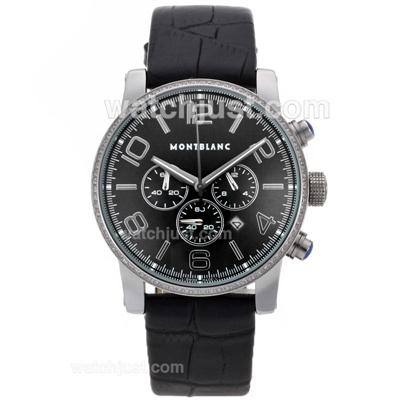Montblanc Time Walker Working Chronograph Diamond Bezel with Black Dial-Leather Strap