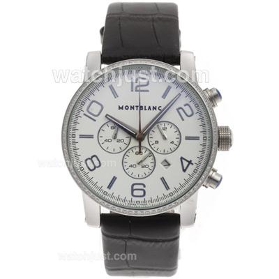 Montblanc Time Walker Working Chronograph Diamond Bezel with White Dial-Leather Strap