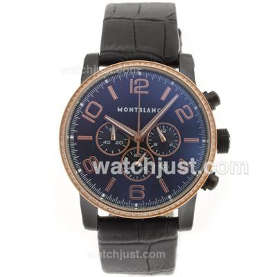 Montblanc Time Walker Working Chronograph PVD Case Diamond Bezel with Black Dial-Leather Strap