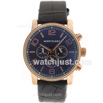 Montblanc Time Walker Working Chronograph Rose Gold Case Diamond Bezel with Black Dial-Leather Strap