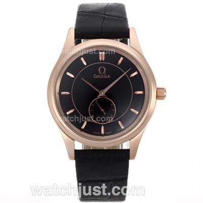 Omega Classic Automatic Rose Gold Case with Black Dial-18K Plated Gold Movement