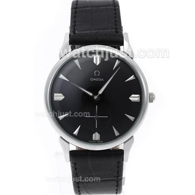 Omega Classic Manual Winding with Black Dial-Leather Strap