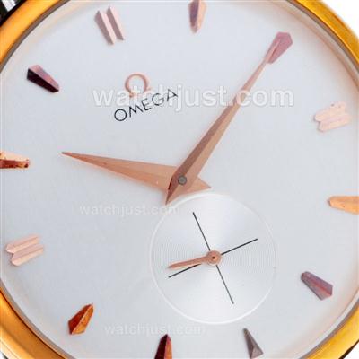 Omega Classic Rose Gold Case with White Dial-Leather Strap