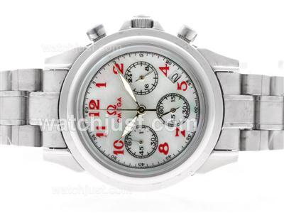 Omega Classic Working Chronograph MOP Dial with Red Markers S/S-Lady Size