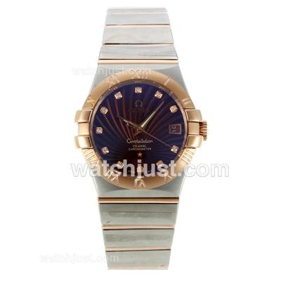 Omega Constellation Automatic Two Tone Diamond Markers with Black Dial-18K Plated Gold Movement