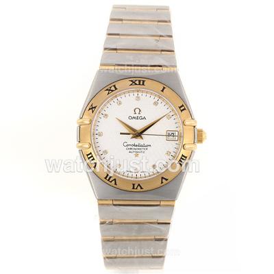 Omega Constellation Automatic Two Tone Diamond Markers with White Dial-18K Plated Gold Movement