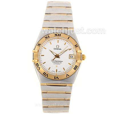 Omega Constellation Automatic Two Tone Stick Markers with White Dial-18K Plated Gold Movement