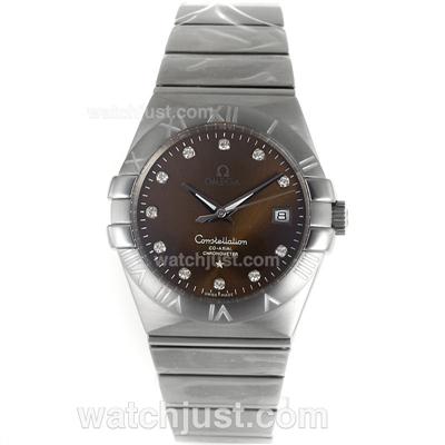 Omega Constellation Co-Axial Swiss ETA 2824 Movement Diamond Markers with Brown Dial-S/S