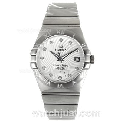 Omega Constellation Co-Axial Swiss ETA 2824 Movement Diamond Markers with White Dial-S/S
