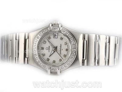 Omega Constellation Diamond Bezel and Marking with White Dial