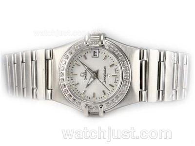 Omega Constellation Diamond Bezel with White Dial