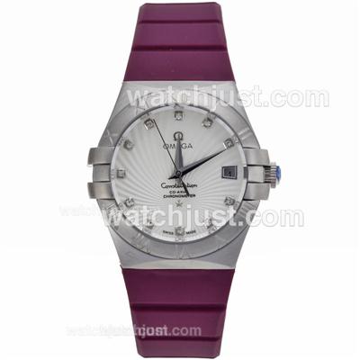 Omega Constellation Diamond Markers with White Dial-Purple Rubber Strap
