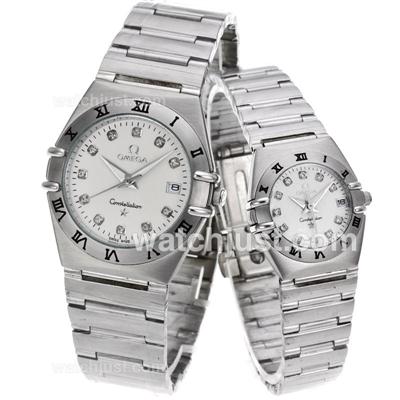 Omega Constellation Diamond Markers with White Dial S/S-Couple Watch