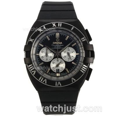 Omega Constellation Double Eagle Working Chronograph PVD Case with Black Dial-Rubber Strap