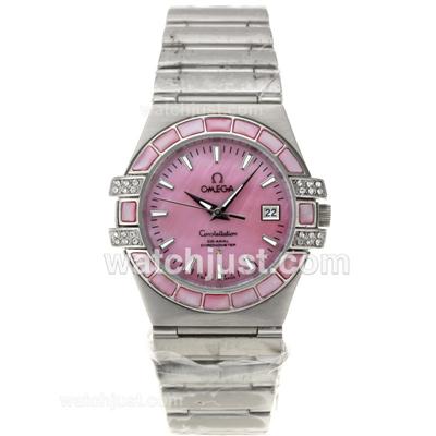 Omega Constellation Stick Markers with Pink MOP Dial S/S