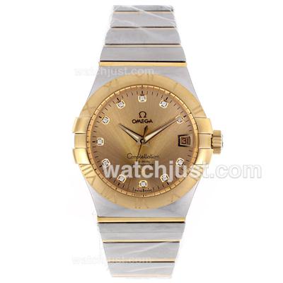 Omega Constellation SW200 Movement Two Tone Gold Diamond Markers with Golden Dial-New Style