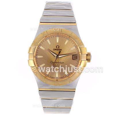 Omega Constellation SW200 Movement Two Tone Gold Stick Markers with Golden Dial-New Style