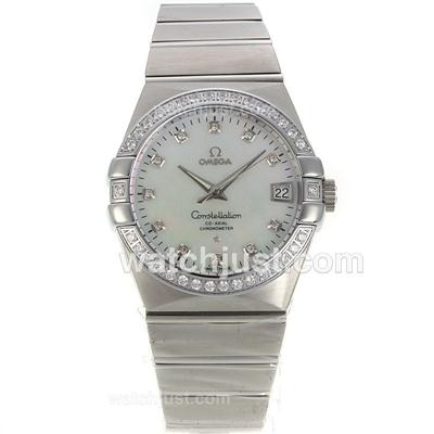 Omega Constellation Swiss ETA 2836 Movement Diamond Bezel Diamond Markers with MOP Dial-Sapphire Glass S/S