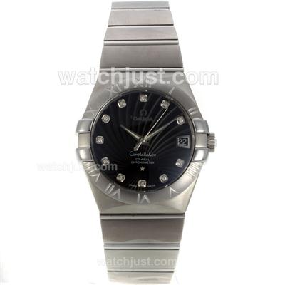 Omega Constellation Swiss ETA 2836 Movement Diamond Markers with Black Dial-Sapphire Glass S/S