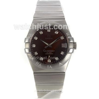 Omega Constellation Swiss ETA 2836 Movement Diamond Markers with Brown Dial-Sapphire Glass S/S