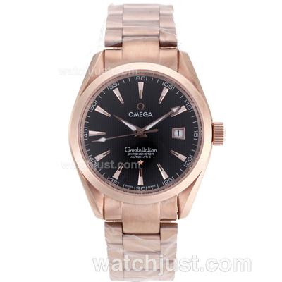 Omega Constellation Swiss ETA 2836 Movement Full Rose Gold with Black Dial