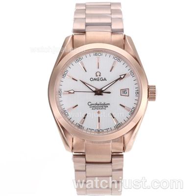Omega Constellation Swiss ETA 2836 Movement Full Rose Gold with White Dial