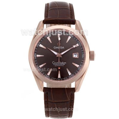 Omega Constellation Swiss ETA 2836 Movement Rose Gold Case with Brown Dial- Leather Strap