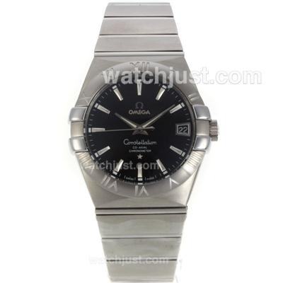 Omega Constellation Swiss ETA 2836 Movement Stick Markers with Black Dial-Sapphire Glass S/S