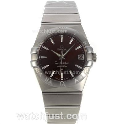 Omega Constellation Swiss ETA 2836 Movement Stick Markers with Brown Dial-Sapphire Glass S/S