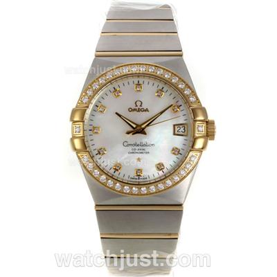 Omega Constellation Swiss ETA 2836 Movement Two Tone Diamond Bezel Diamond Markers with MOP Dial-Sapphire Glass