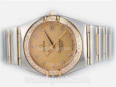 Omega Constellation Swiss ETA 2836 Movement With Golden Dial-14K Wrapped Gold Case