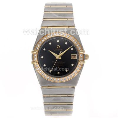 Omega Constellation Swiss ETA Movement Two Tone Diamond Bezel and Markers with Black Dial