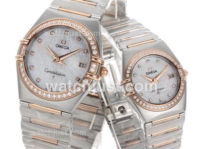 Omega Constellation Swiss ETA Movement Two Tone Diamond Bezel and Markers with Omega Watermark Dial