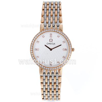 Omega Constellation Swiss ETA Movement Two Tone Diamond Bezel with White Dial