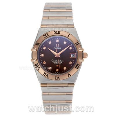 Omega Constellation Swiss ETA Movement Two Tone Diamond Markers with Brown Dial
