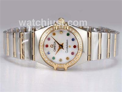 Omega Constellation Swiss ETA Movement Two Tone with Diamond Bezel-MOP Dial Lady Size